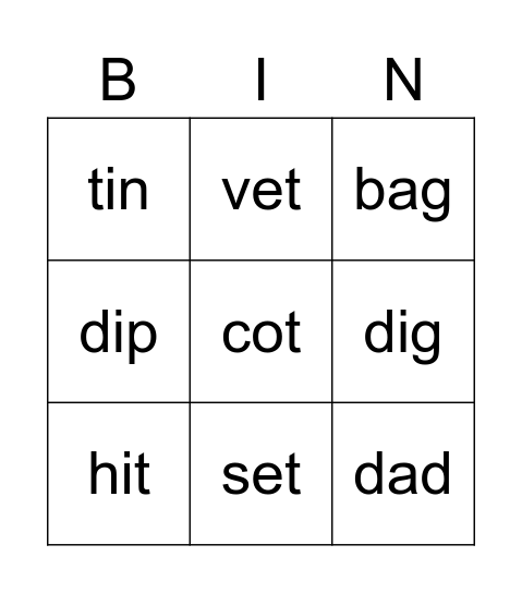 Sounds Write Bingo Card