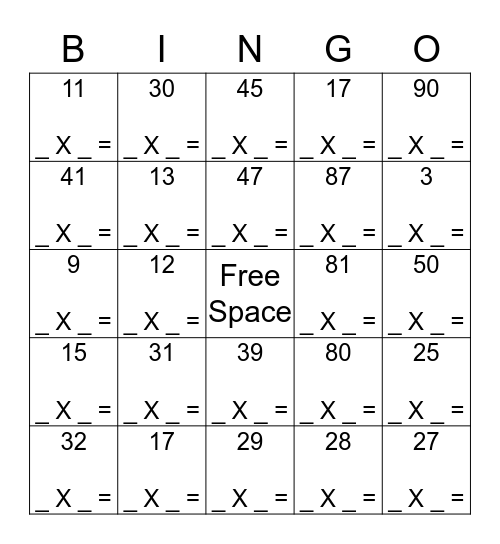 Quotient Bingo Card