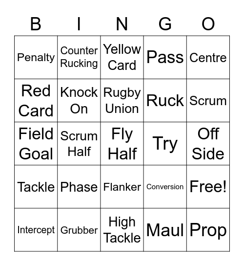 Rugby Union Bingo Card