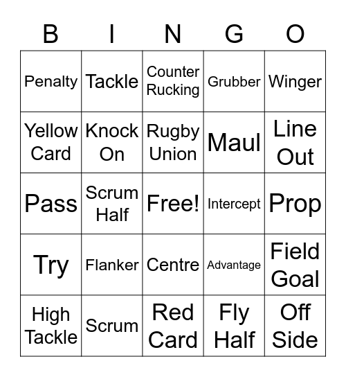 Rugby Union Bingo Card