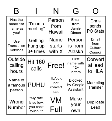 PO Bingo Card
