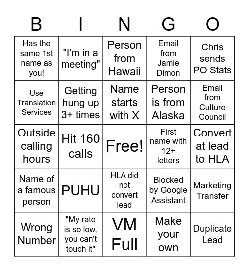 PO Bingo Card