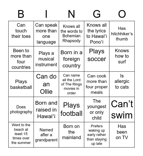 Icebreaker BINGO! Bingo Card