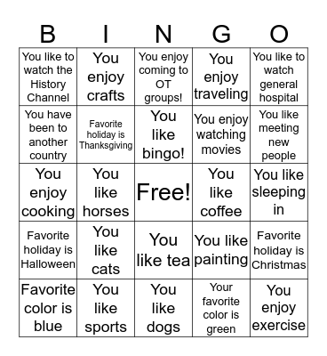 Name: _____________________ Bingo Card