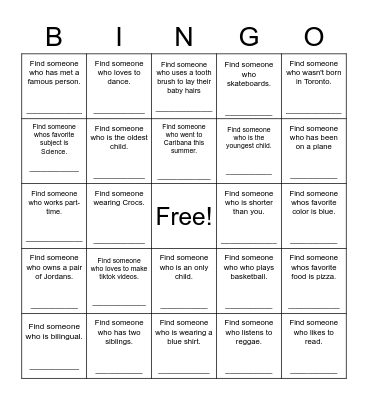 Find Someone Who Bingo Card