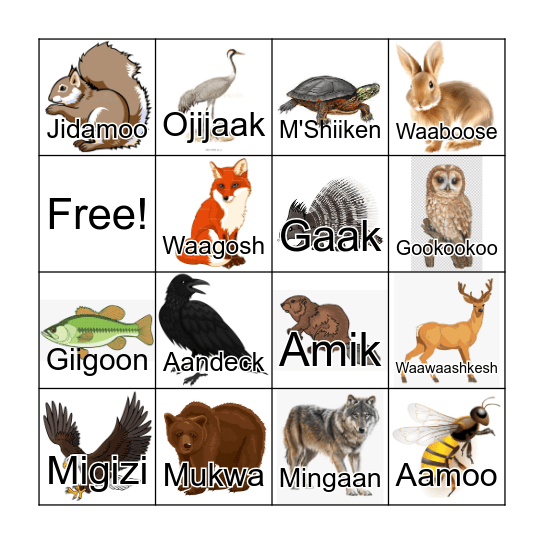 Bakinaage - Animals Bingo Card