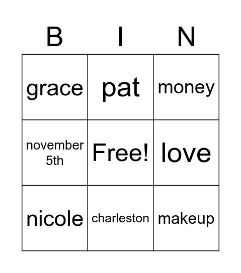 LOVE Bingo Card