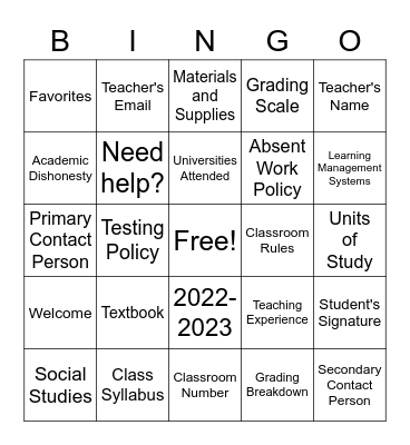 Syllabus Bingo Card