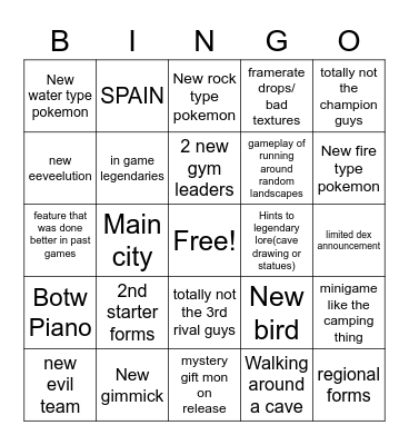 How will gamefreak let us down this time? Bingo Card