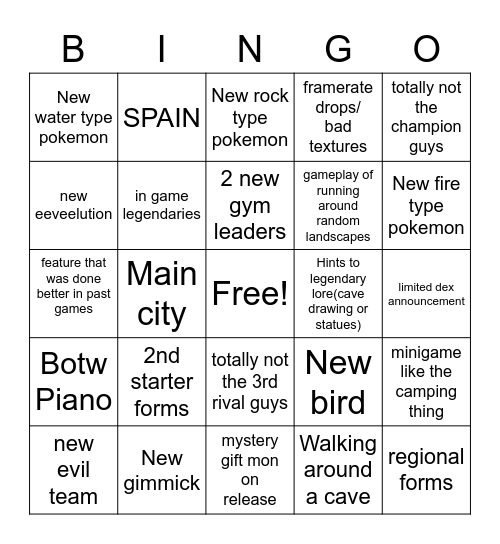 How will gamefreak let us down this time? Bingo Card