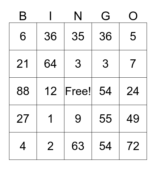 Math Facts Mrs C Bingo Card