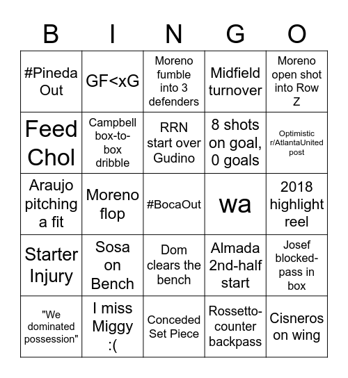 2022 ATLUTD Bingo Card