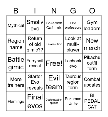 Pokemans Bingo Card