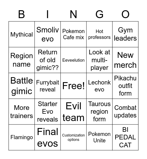 Pokemans Bingo Card