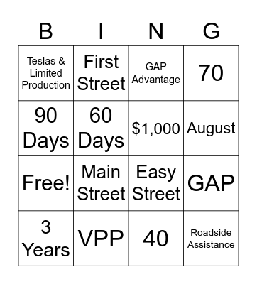 GAP & VPP Bingo Card