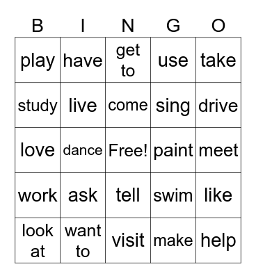 Verbs 1 Bingo Card