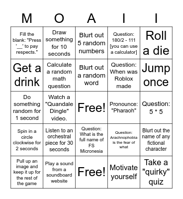 stupid bingo Card