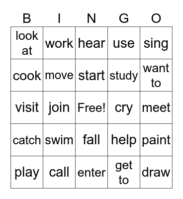 Verbs 1 Bingo Card