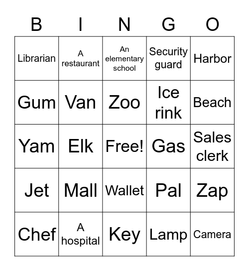 C5 lesson 18 Bingo Card