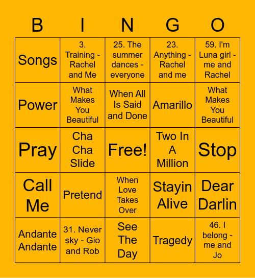Orange - Katy Bingo Card