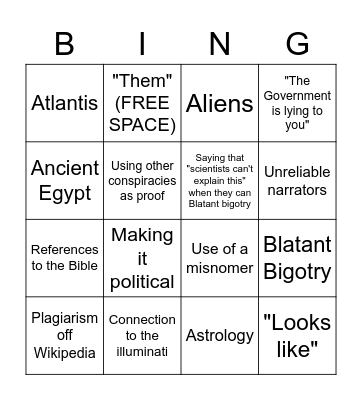 Conspiracy theory BINGO! Bingo Card