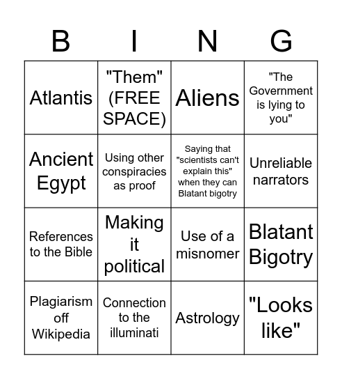 Conspiracy theory BINGO! Bingo Card