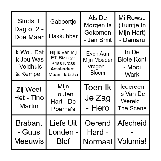 Hollandse hits Bingo Card