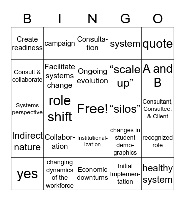 Professional Roles Bingo Card