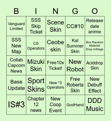 Arknights Summer BINGO by Sayuna Bingo Card