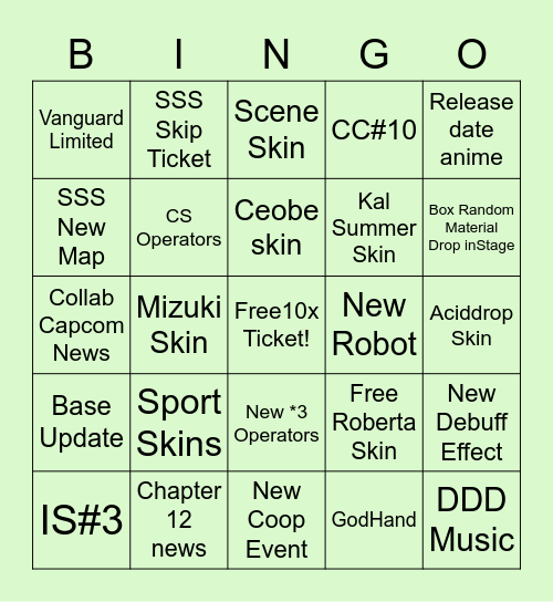 Arknights Summer BINGO by Sayuna Bingo Card