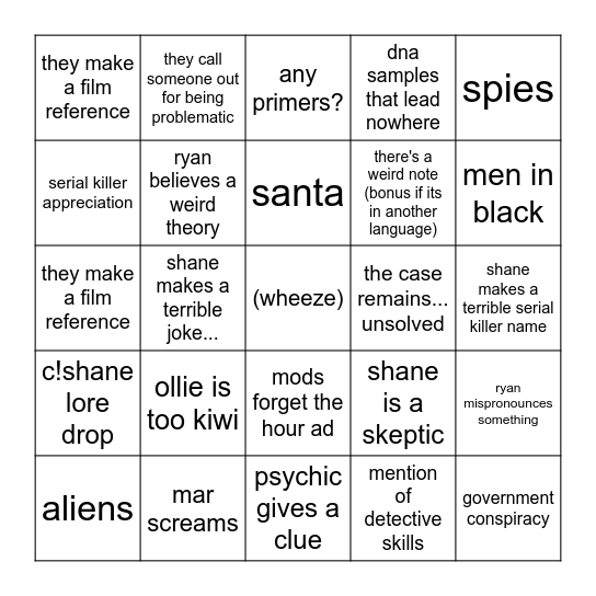 buzzfeed unsolved modcast Bingo Card