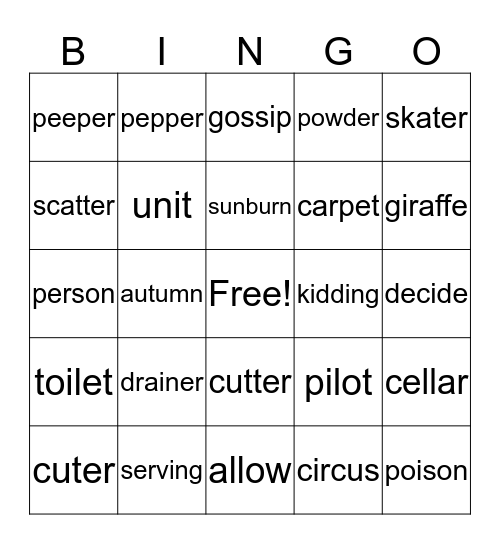 Decoding 2-Syllable Words Bingo Card