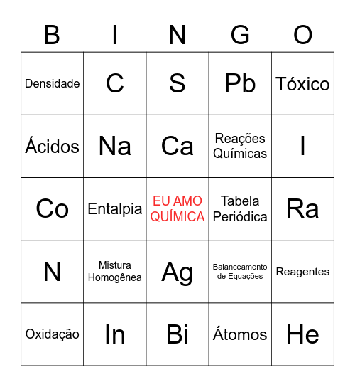 QUÍMICA - Prô Delayne Bingo Card