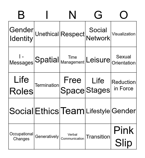 Vocabulary Game Bingo Card