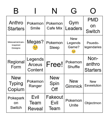 Pokemon Presents COPIUM Bingo Card