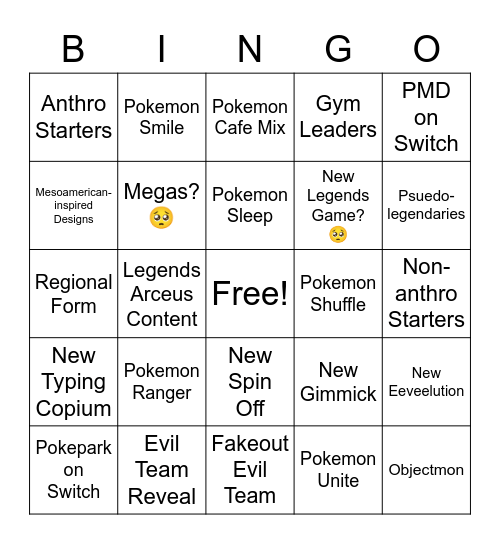 Pokemon Presents COPIUM Bingo Card