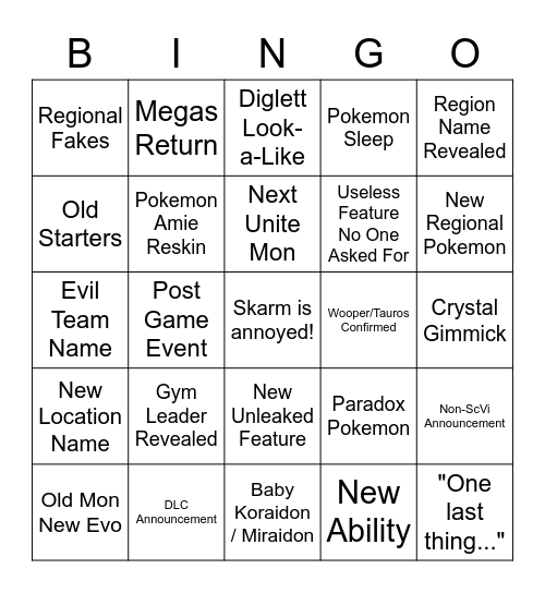 Untitled Bingo Card