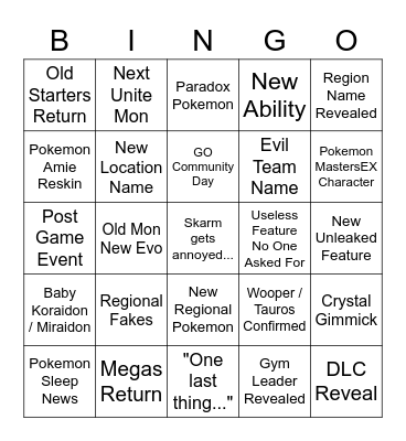Untitled Bingo Card