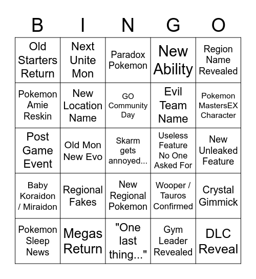 Untitled Bingo Card
