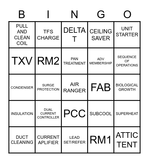 HVAC Bingo Card