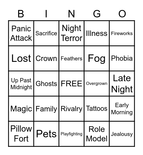 Writing Prompts Bingo Card