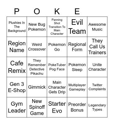 POKEMONM PRESENTS BINGO Card