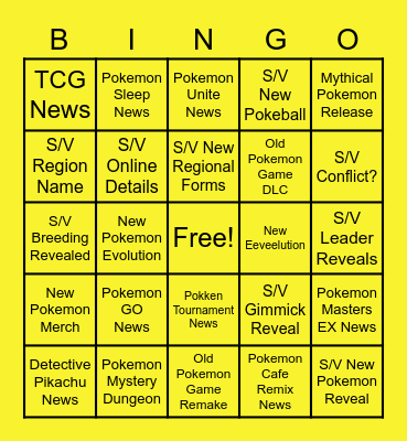 Pokemon Presents 8.3.22 Bingo Card