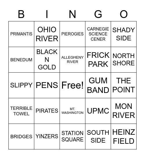 EVERYTHING PITTSBURGH Bingo Card