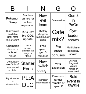 Pokemon Presents Bingo Card