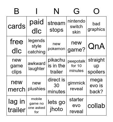 pokemon direct Bingo Card