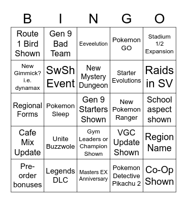 POKEMON PRESENTS Bingo Card