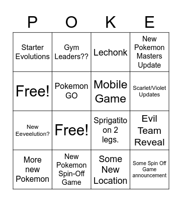 Pokemon Presents Bingo Card