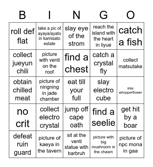 Genshit bingo Card
