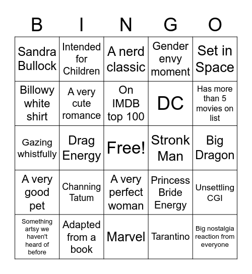 Amanda's Movie Night Bingo Card